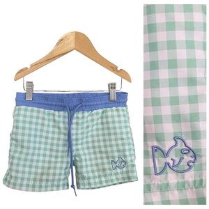 Prodoh Blue Green Gingham Plaid Swim Shorts Trunks 2t